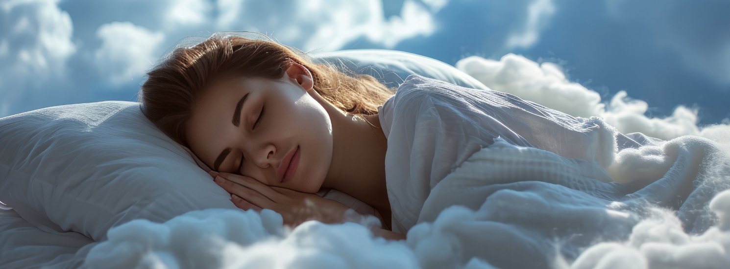 Frau schläft auf Wolken