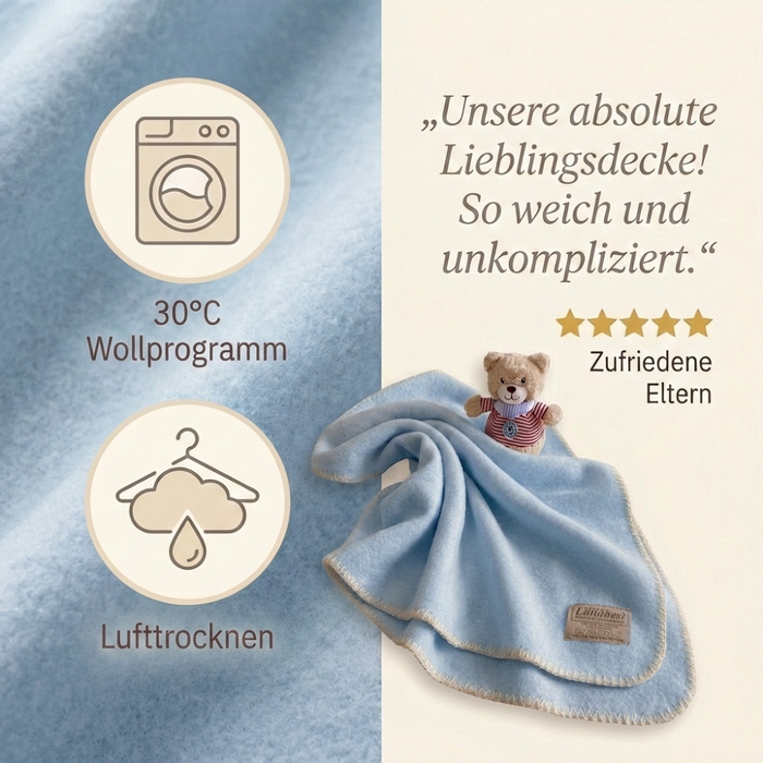 Babydecke blau Bio-Merinowolle 75x100cm | 100% deutsche Premium Schurwolle | atmungsaktiv