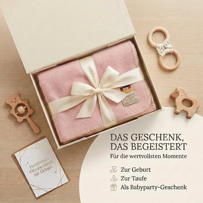 Babydecke rosa Bio-Merinowolle 75x100cm | 100% deutsche Premium Schurwolle | atmungsaktiv