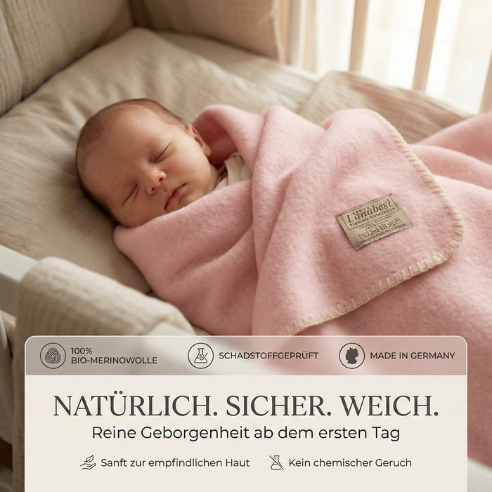 Babydecke rosa Bio-Merinowolle 75x100cm | 100% deutsche Premium Schurwolle | atmungsaktiv