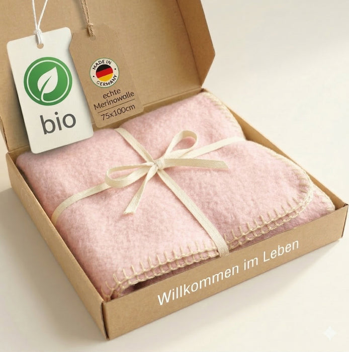 Babydecke rosa Bio-Merinowolle 75x100cm | 100% deutsche Premium Schurwolle | atmungsaktiv