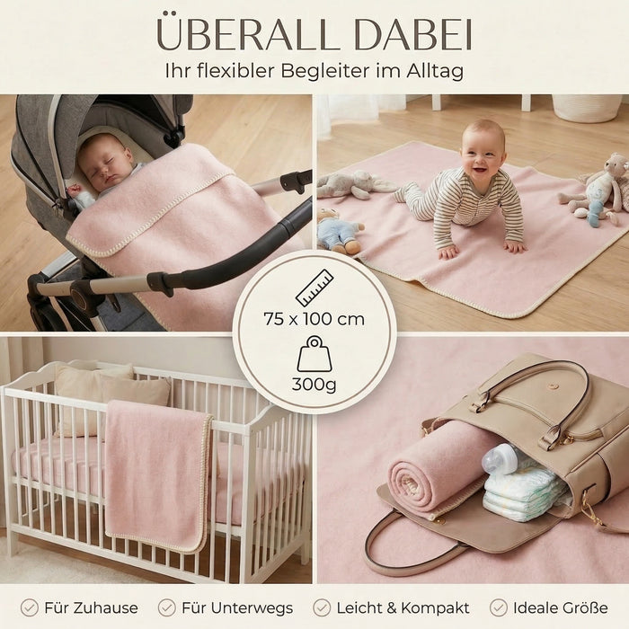 Babydecke rosa Bio-Merinowolle 75x100cm | 100% deutsche Premium Schurwolle | atmungsaktiv