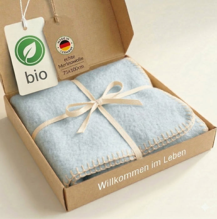 Babydecke blau Bio-Merinowolle 75x100cm | 100% deutsche Premium Schurwolle | atmungsaktiv