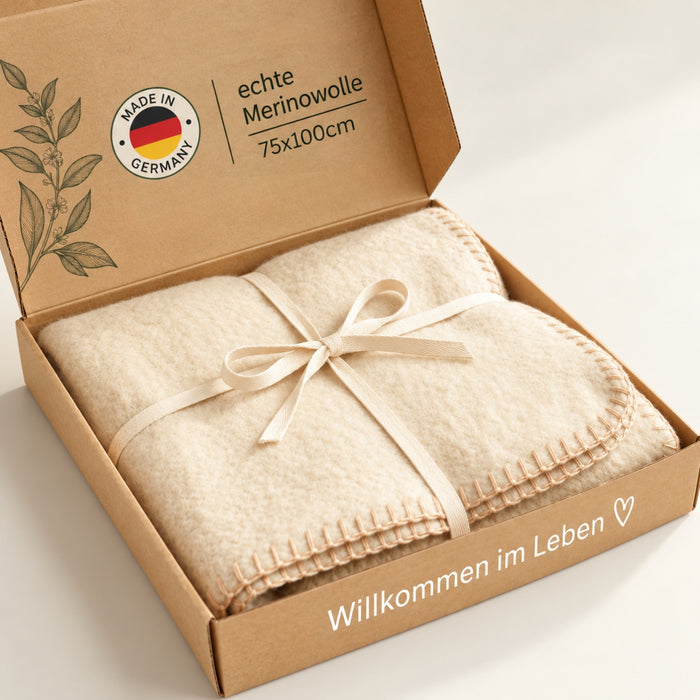 Babydecke natur-weiß Merinowolle 75x100cm | 100% deutsche Premium Schurwolle | atmungsaktiv