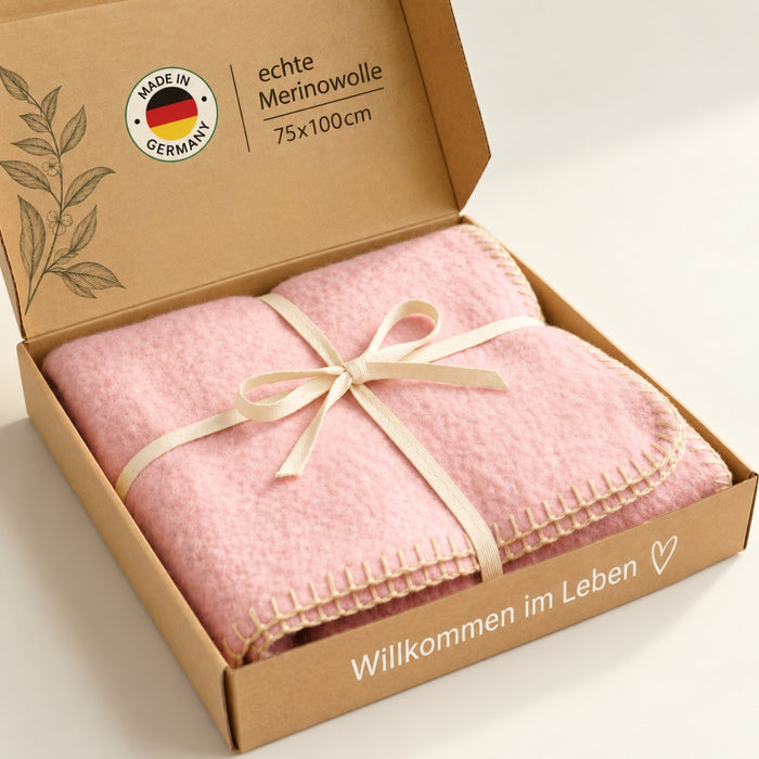 Babydecke rosa Merinowolle 75x100cm | 100% deutsche Premium Schurwolle | atmungsaktiv