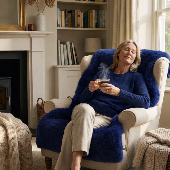 Lammfell Sesselauflage Premium | schwarz-grau | waschbar