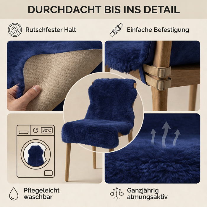 Lammfell Sesselauflage Premium | schwarz-grau | waschbar