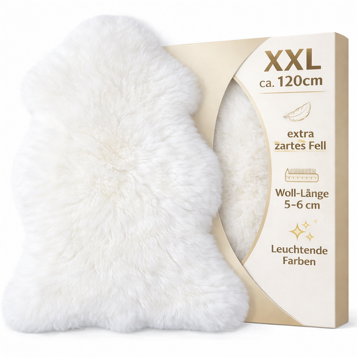SuperPremium weißes Lammfell XXL | 110-120 cm | medizinische Gerbung | chromfrei, aluminiumfrei