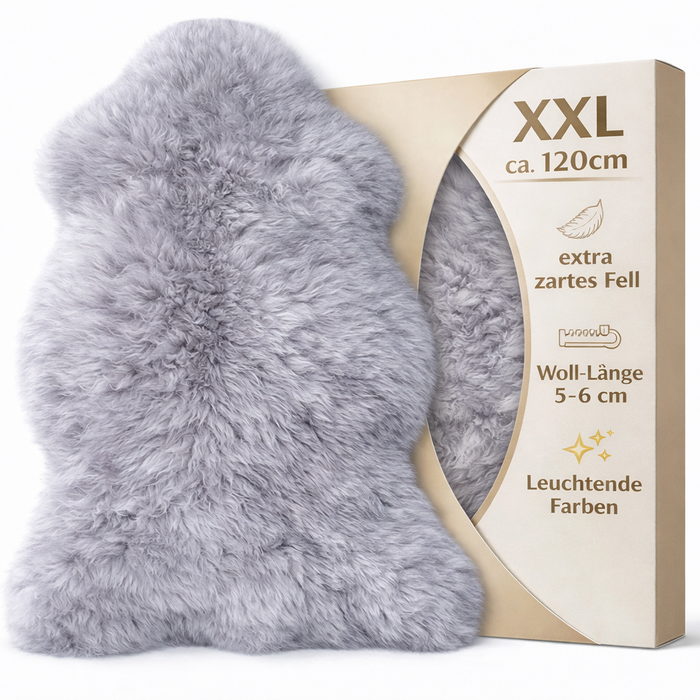 Lammfell grau XXL SuperPremium | extra groß | 110-120 cm
