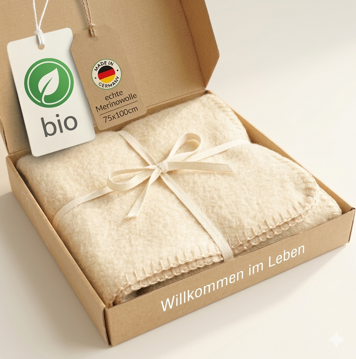 Babydecke natur-weiß Bio-Merinowolle 75x100cm | 100% deutsche Premium Schurwolle | atmungsaktiv