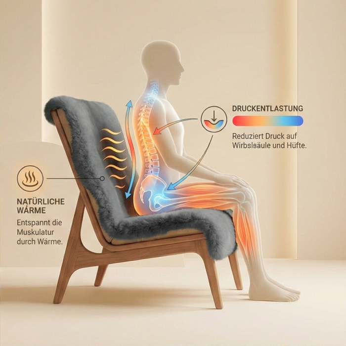 Lammfell Sesselauflage Premium | schwarz-grau Merino | waschbar