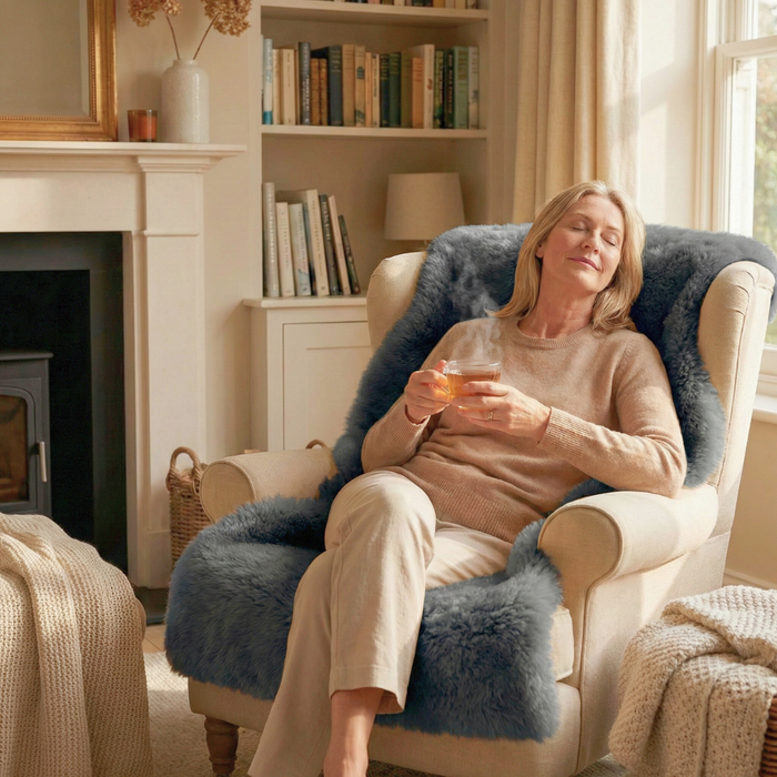 Lammfell Sesselauflage Premium | schwarz-grau Merino | waschbar