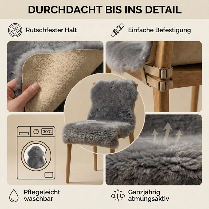 Lammfell Sesselauflage Premium | schwarz-grau Merino | waschbar