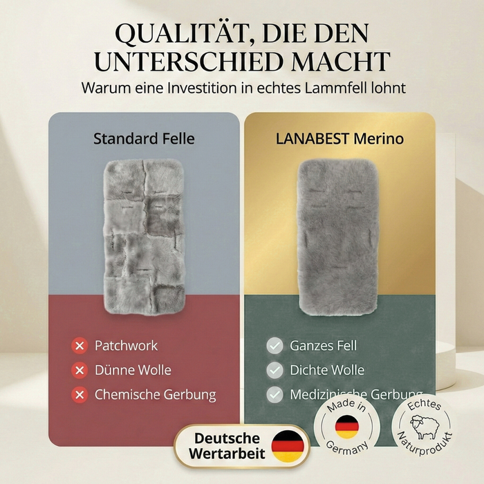 Lammfell Sesselauflage Premium | schwarz-grau Merino | waschbar