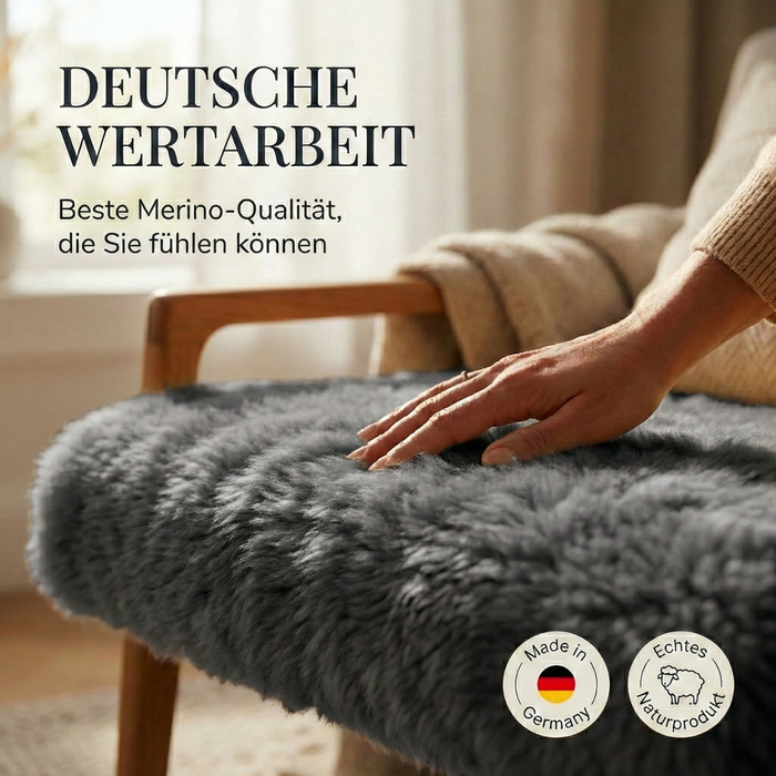 Lammfell Sesselauflage Premium | schwarz-grau Merino | waschbar