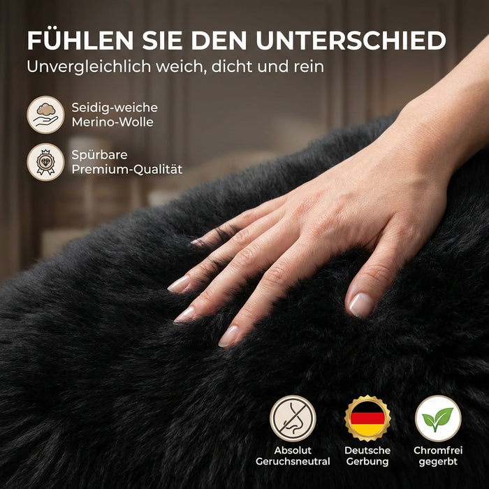 Lammfell 90-100cm schwarz/grau LANABEST Premium | medizinische Gerbung | chromfrei, aluminiumfrei