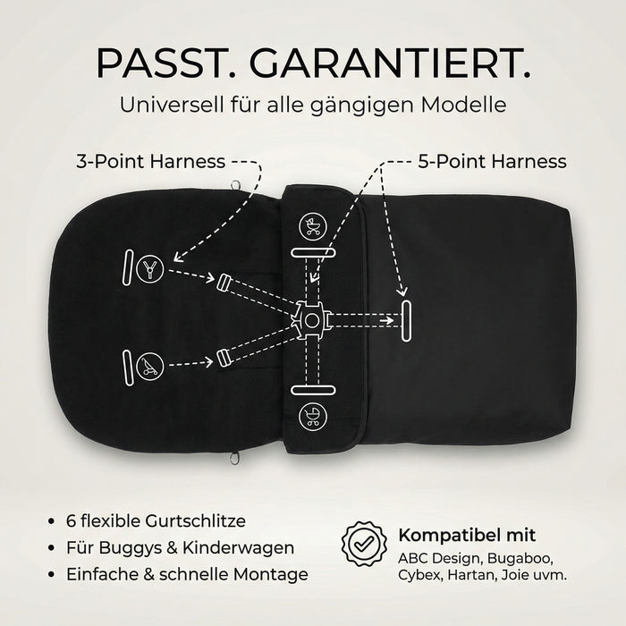 Lammfell Merino Premium Fußsack | Öko-Tex | für Kinderwagen | waschbar | 90x40cm