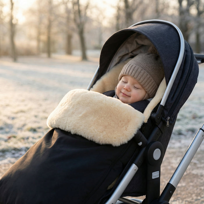Lammfell Merino Premium Fußsack | Öko-Tex | für Kinderwagen | waschbar | 90x40cm