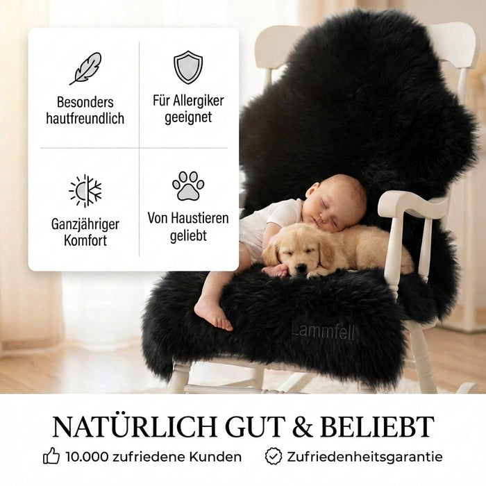 Lammfell 90-100cm schwarz/grau LANABEST Premium | medizinische Gerbung | chromfrei, aluminiumfrei
