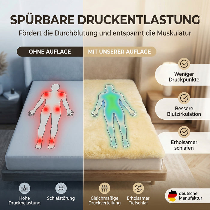Lammfell Bettauflage in div. Größen | Premium Oeko-Tex | Echtes Merino Unterbett