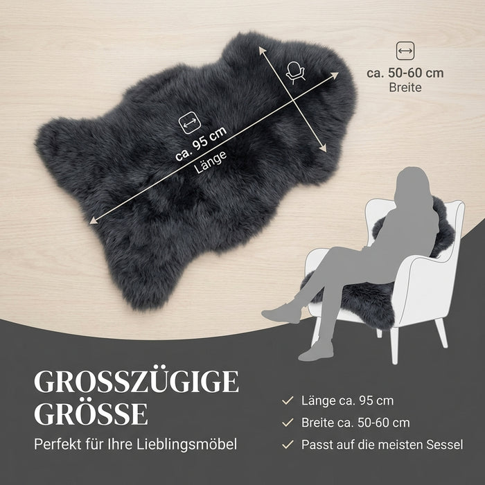 Lammfell 90-100cm schwarz/grau LANABEST Premium | medizinische Gerbung | chromfrei, aluminiumfrei