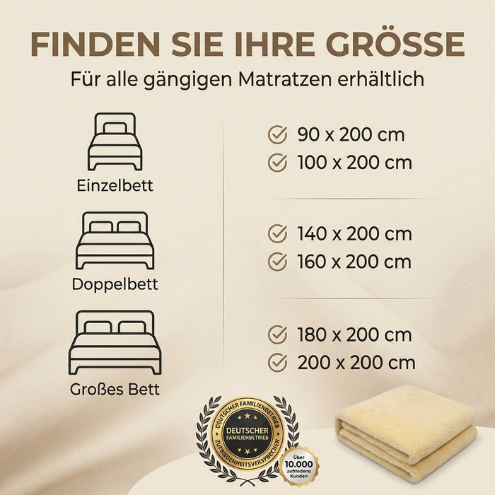 Lammfell Bettauflage in div. Größen | Premium Oeko-Tex | Echtes Merino Unterbett
