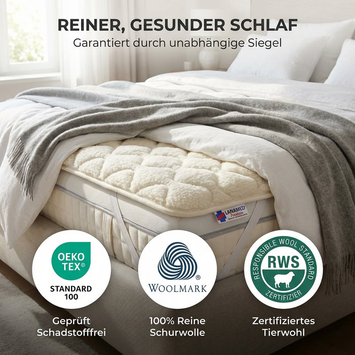 Schurwoll Matratzenauflage Premium | Oeko-Tex | waschbar