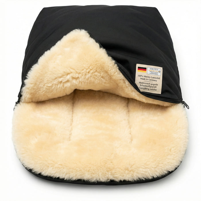Lammfell Merino Premium Fußsack | Öko-Tex | für Kinderwagen | waschbar | 90x40cm