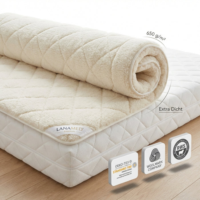 Schurwoll Matratzenauflage Premium | Oeko-Tex | waschbar
