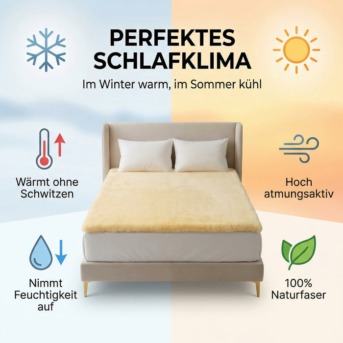 Lammfell Bettauflage in div. Größen | Premium Oeko-Tex | Echtes Merino Unterbett