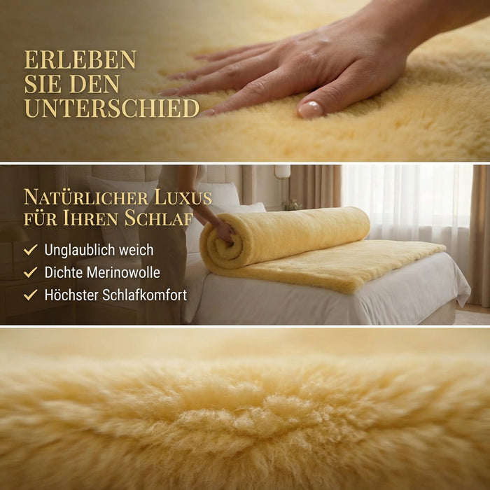 Lammfell Bettauflage in div. Größen | Premium Oeko-Tex | Echtes Merino Unterbett