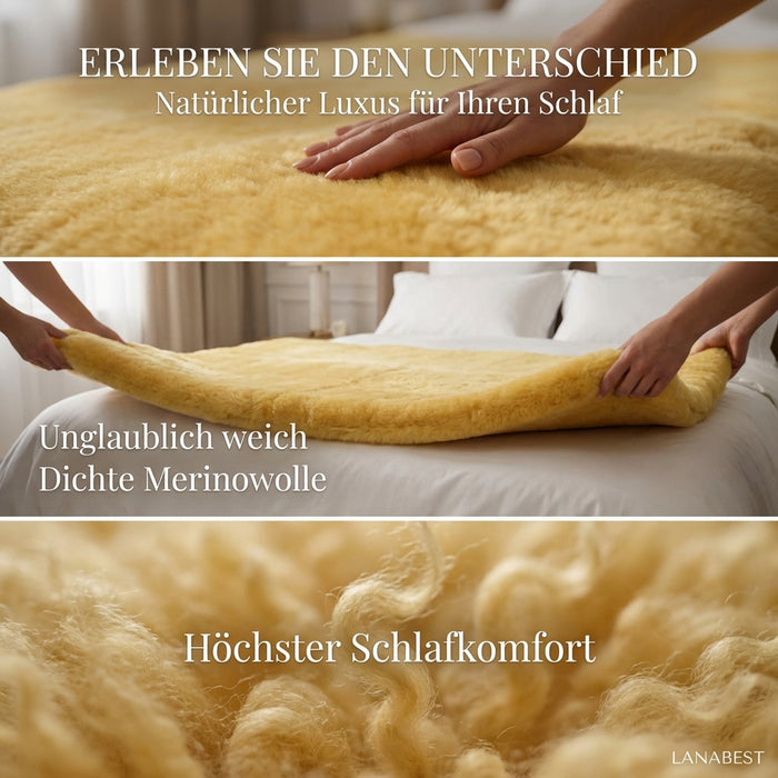 Lammfell Bettauflage in div. Größen | Premium Oeko-Tex | Echtes Merino Unterbett