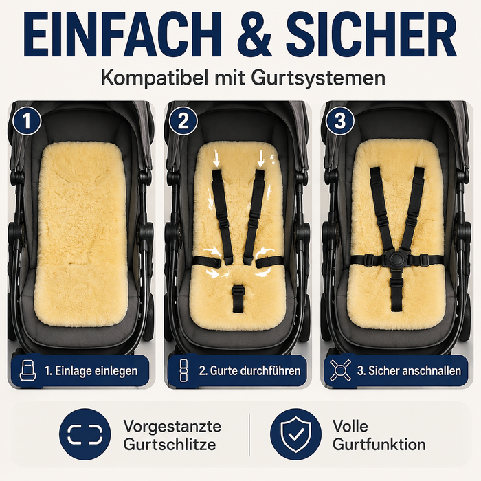 Lammfell-Einlage für Buggys und Kinderwagen - 72x35cm - Oeko-Tex