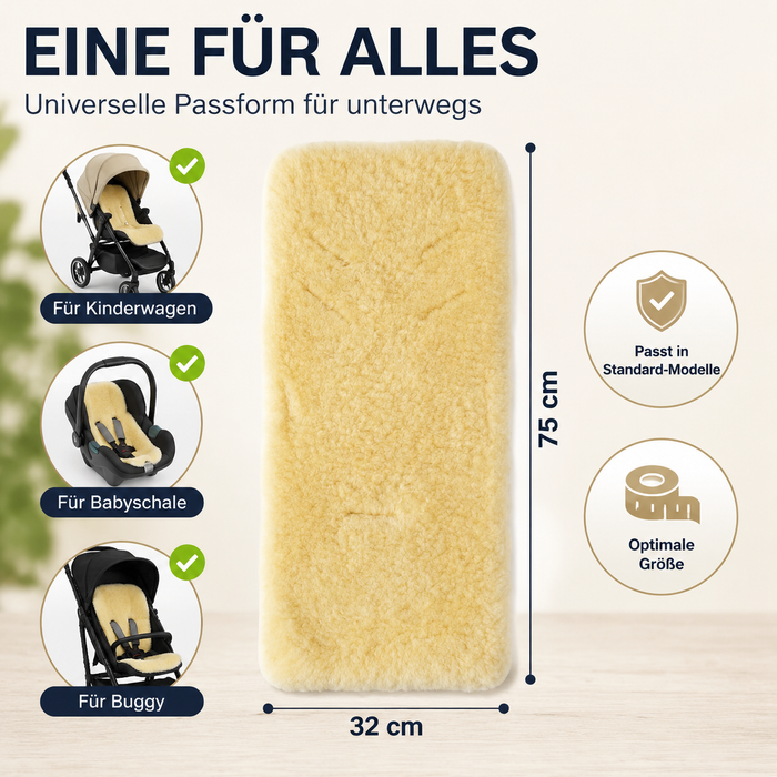 Lammfell-Einlage für Babys im Kinderwagen - 72x35cm - Oekotex