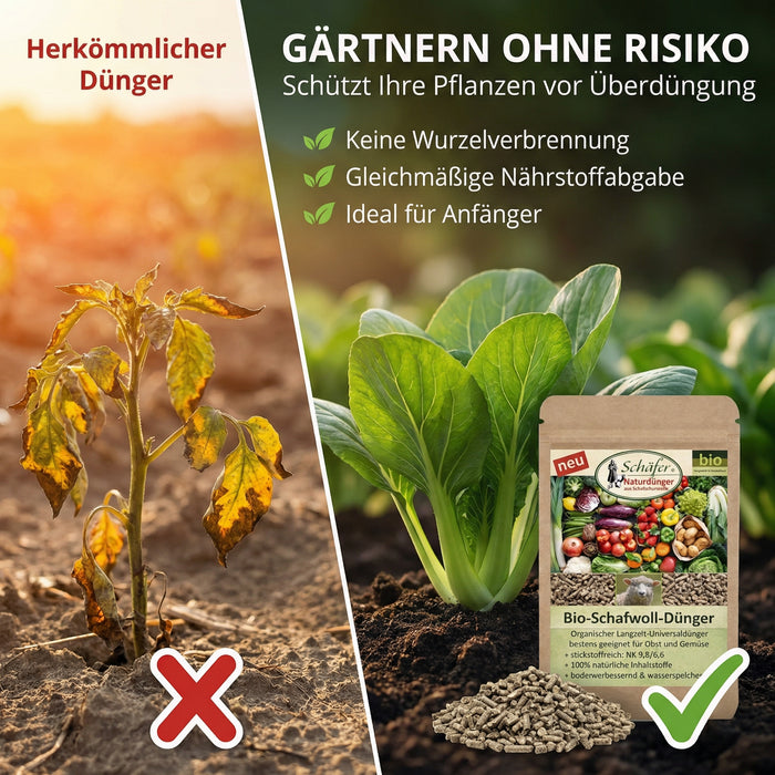 Biodünger Premium | deutsche Schafwolle in Pellets | Stickstoffreicher Universaldünger | 850g