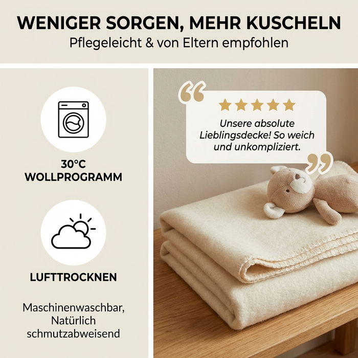 Babydecke natur-weiß Bio-Merinowolle 75x100cm | 100% deutsche Premium Schurwolle | atmungsaktiv