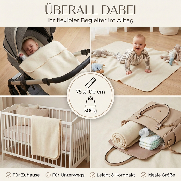 Babydecke natur-weiß Bio-Merinowolle 75x100cm | 100% deutsche Premium Schurwolle | atmungsaktiv