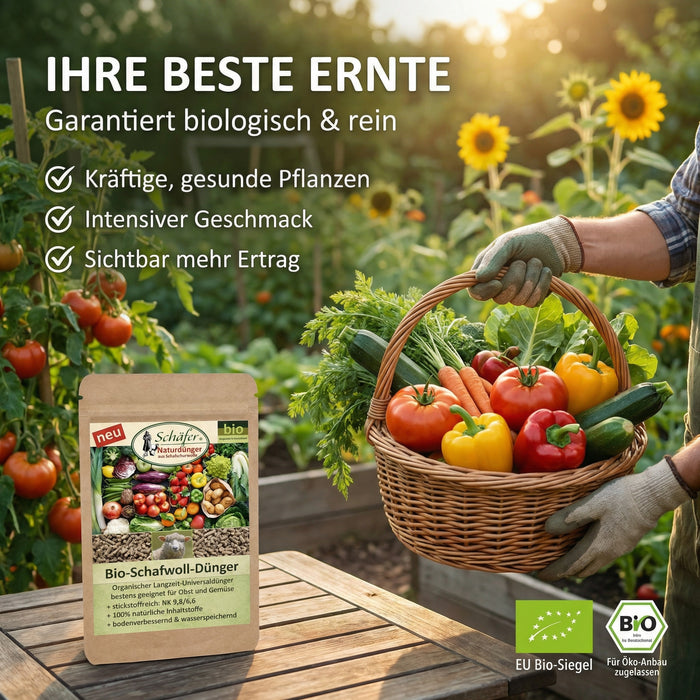 Biodünger Premium | deutsche Schafwolle in Pellets | Stickstoffreicher Universaldünger | 850g