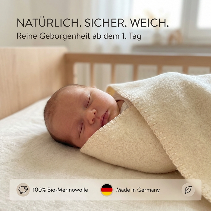 Babydecke natur-weiß Bio-Merinowolle 75x100cm | 100% deutsche Premium Schurwolle | atmungsaktiv