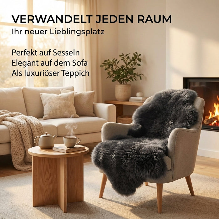 Lammfell 90-100cm schwarz/grau LANABEST Premium | medizinische Gerbung | chromfrei, aluminiumfrei