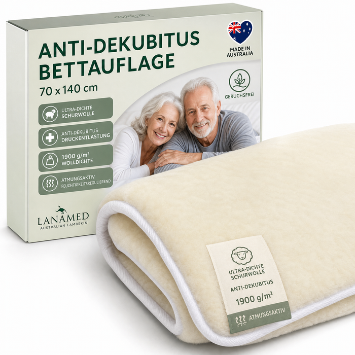Anti-Dekubitus Bett-Auflage in div. Größen | australische Schurwolle | AS 4480.1 - 1900g/m²