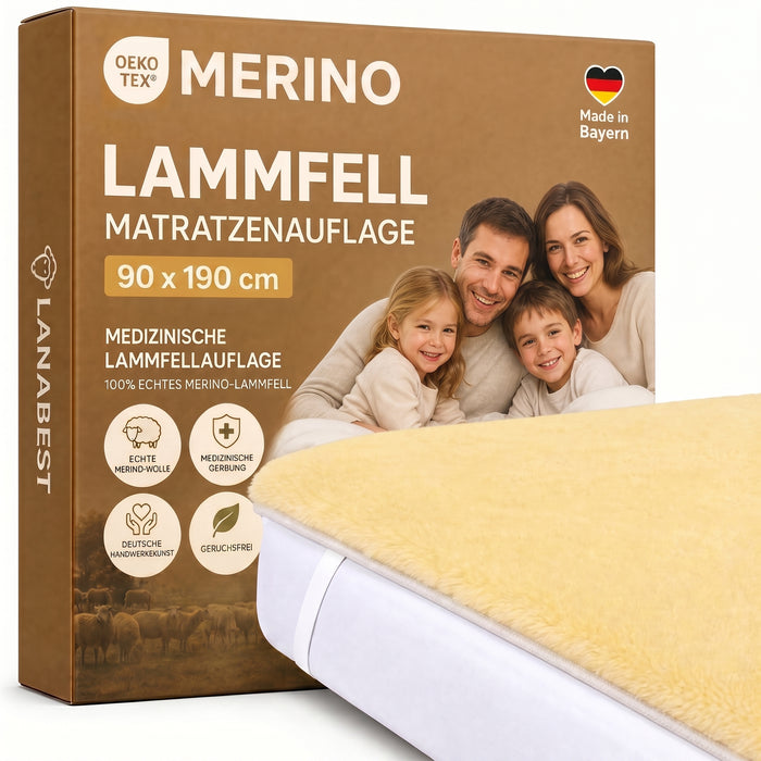 Lammfell Bettauflage in div. Größen | Premium Oeko-Tex | Echtes Merino Unterbett