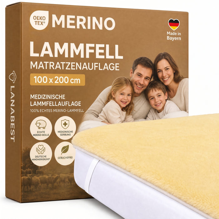 Lammfell Bettauflage in div. Größen | Premium Oeko-Tex | Echtes Merino Unterbett