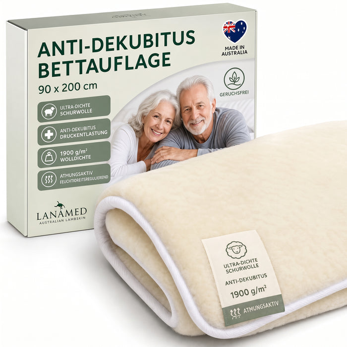 Anti-Dekubitus Bett-Auflage in div. Größen | australische Schurwolle | AS 4480.1 - 1900g/m²