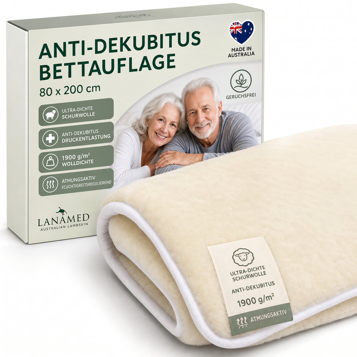 Anti-Dekubitus Bett-Auflage in div. Größen | australische Schurwolle | AS 4480.1 - 1900g/m²