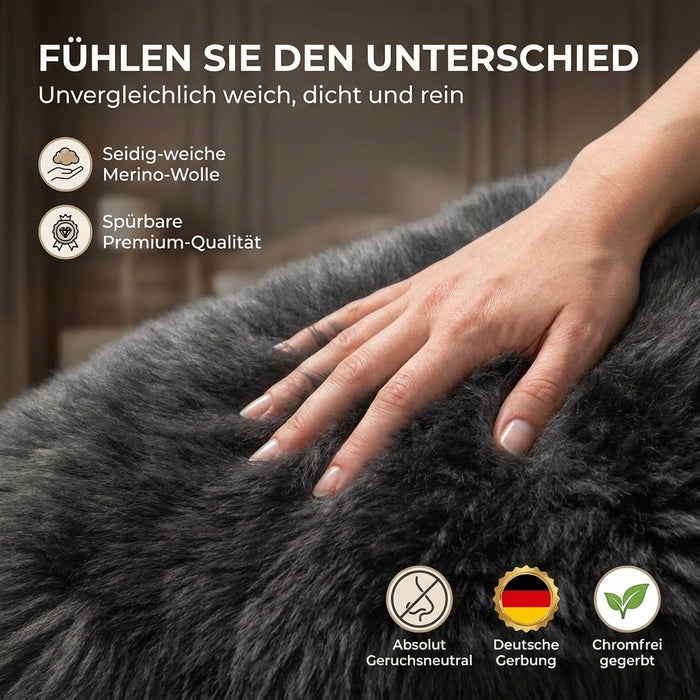 Lammfell 90-100cm schwarz/grau LANABEST Premium | medizinische Gerbung | chromfrei, aluminiumfrei