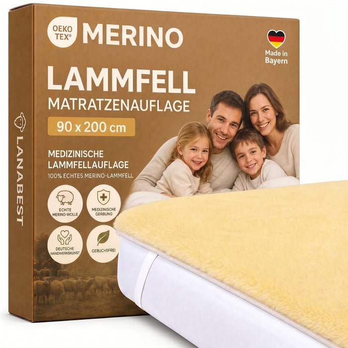 Lammfell Bettauflage in div. Größen | Premium Oeko-Tex | Echtes Merino Unterbett